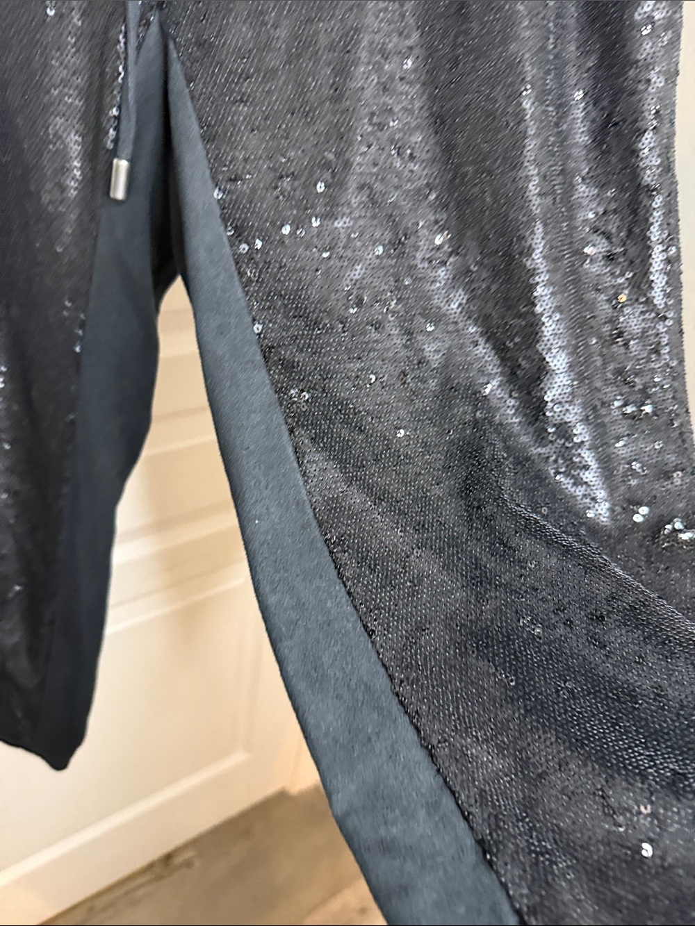 Anthropologie Black Sequin Track Joggers with Drawstring - Picture 9 of 11